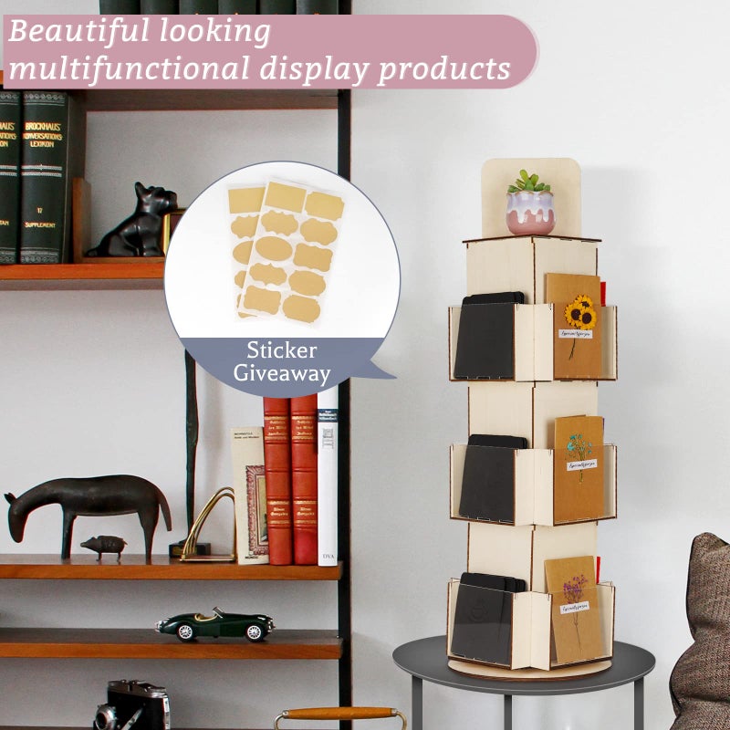 Natheeph Rotating Wooden Display Rack with Two Card Sticker for Greeting Card Vendor Coffee Bag 3 Tier Tabletop Display Stand - Image 3